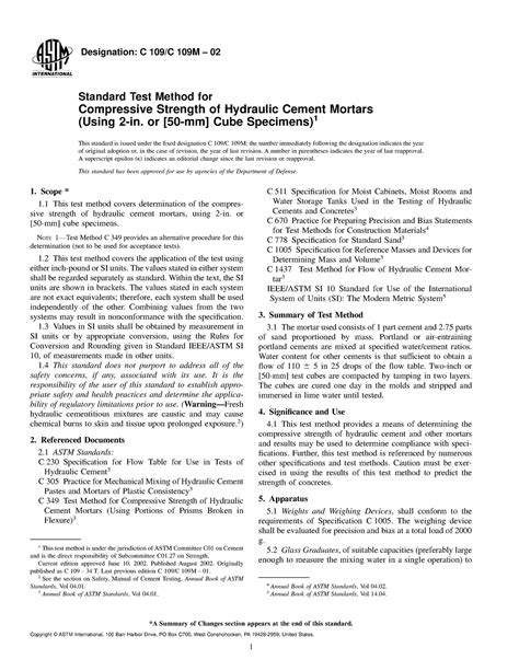 standard test method for compressive strength of hydraulic cement mortars|astm c109 strength test.